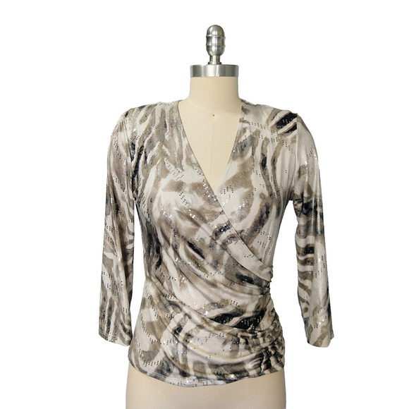 Vintage 90s Faux Wrap Top Size S Metallic Animal Print Sparkle Trashy Y2K - Picture 1 of 6